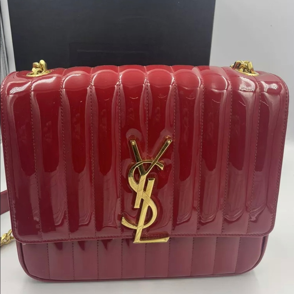 YVES SAINT LAURENT Red Authentic Leather Large Chain Crossbody Bag
